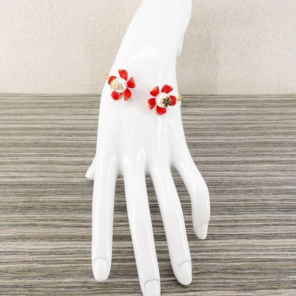 Tory Burch Golden and Red Flower Pearls Bracelet Red OS - Picture 7 of 12